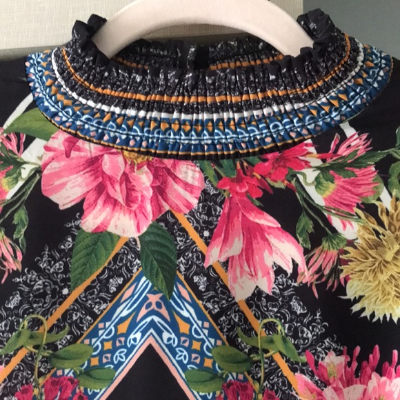 Jealous Tomato Floral Geometric Blouse - Black, Pink, Yellow - Picture 2 of 6